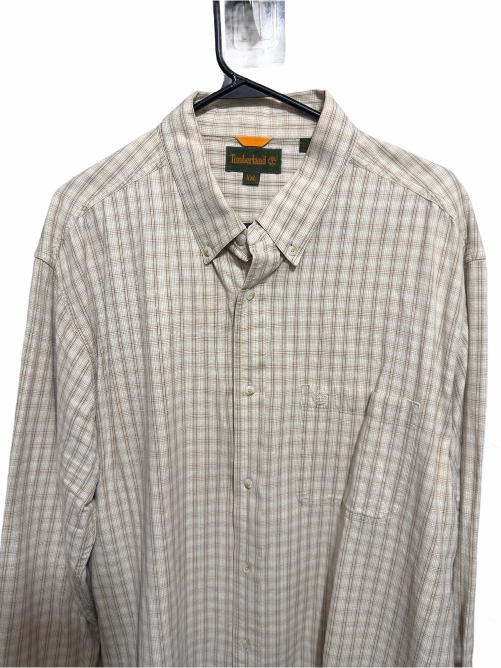 Timberland Men's Light Beige Plaid Button-Down Shirt XXL